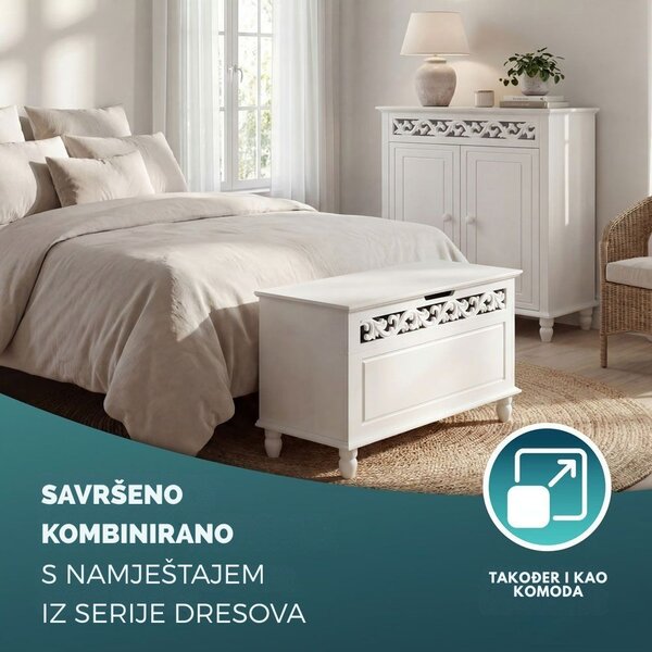 Drvena škrinja JERSEY, 80x40x48 cm, bijela Casaria
