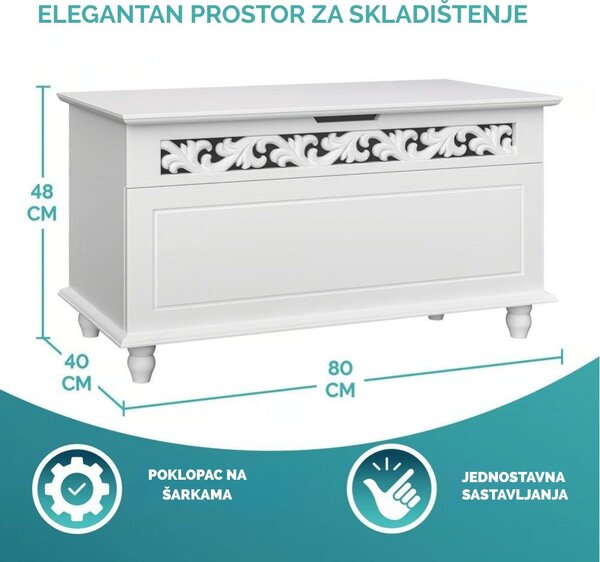 Drvena škrinja JERSEY, 80x40x48 cm, bijela Casaria
