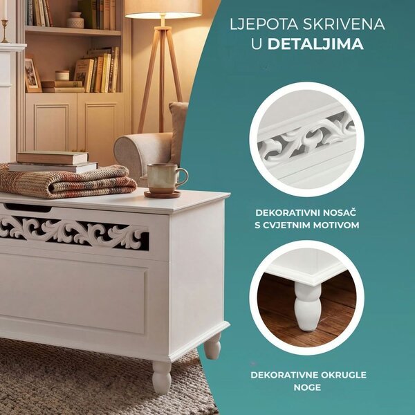 Drvena škrinja JERSEY, 80x40x48 cm, bijela Casaria