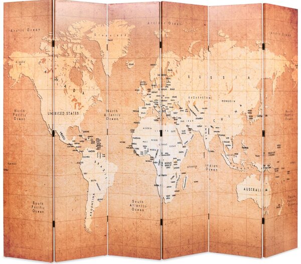 VidaXL Sklopiva sobna pregrada s kartom svijeta 228 x 170 cm žuta