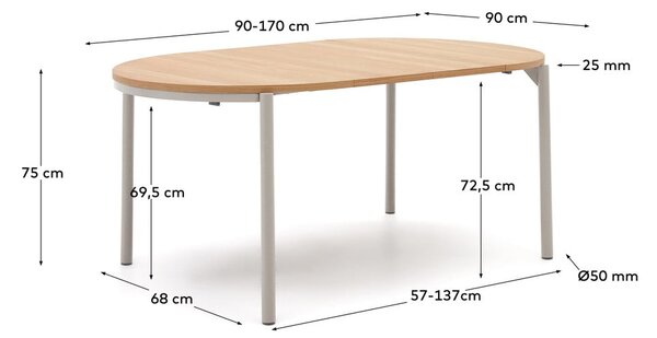 Okrugao proširiv blagovaonski stol s pločom stola u dekoru hrasta u prirodnoj boji ø 90 cm Montuiri – Kave Home