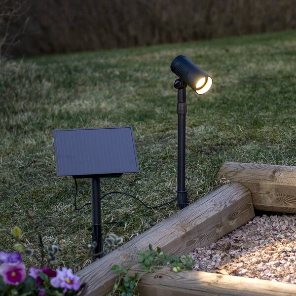 STAR TRADING Powerspot 53 cm LED solarni reflektor, 250 lm, crni, s klinom za tlo, Crno, Plastika, Vanjski reflektor/šiljak za tlo