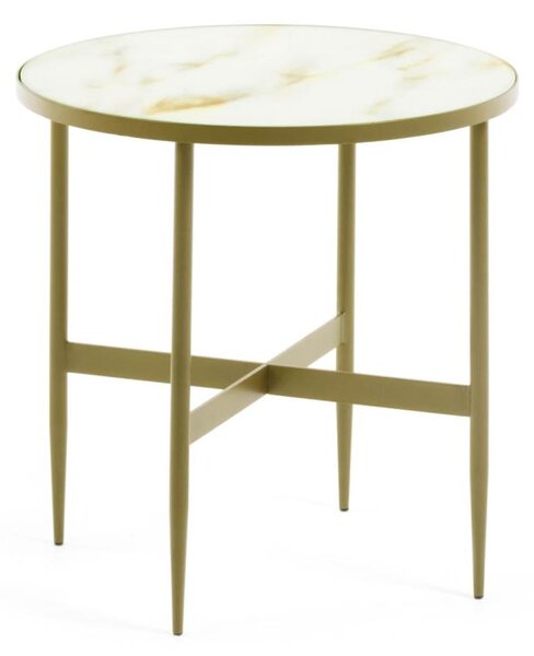Elisea glass side table in white with golden steel structure Ø 50 cm