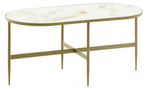Elisea glass coffee table in white with golden steel structure 100 x 50 cm