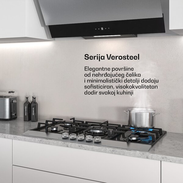 Klarstein Verosteel plinska ploča za kuhanje, 5 plamenika, električno paljenje, kompatibilno s prirodnim plinom i ukapljenim naftnim plinom, 10400 W, 90 cm