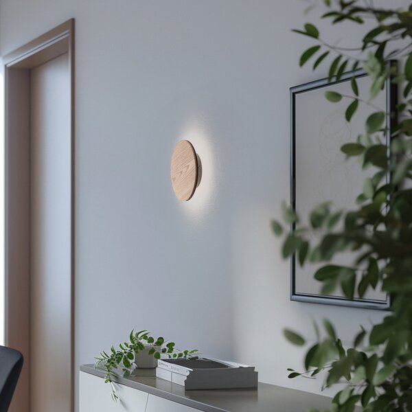 Argon Orios LED zidna svjetiljka, drvo, Ø 20 cm, indirektna distribucija, Drvo, Dnevni boravak/blagovaonica, Drvo