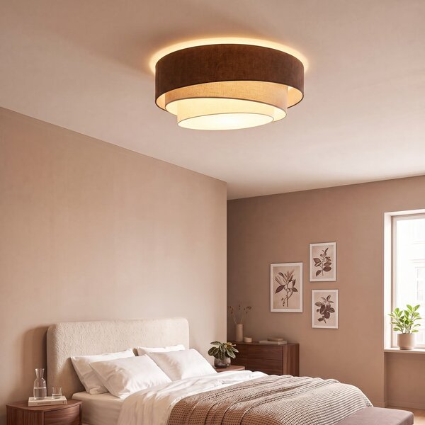 Duolla Stropna lampa Trio, smeđa/bež, Ø 60 cm, tkanina, E27, Smeđa / hrđa, Kuhinja, Tkanina / tekstil
