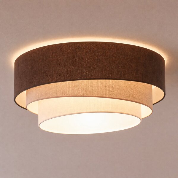 Duolla Stropna lampa Trio, smeđa/bež, Ø 60 cm, tkanina, E27, Smeđa / hrđa, Kuhinja, Tkanina / tekstil