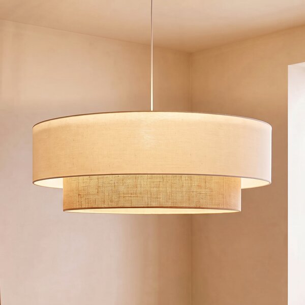 Duolla Boho viseća lampa, bež/jut, Ø 80 cm, tkanina, E27, Bež, spavaća soba, Tkanina / tekstil