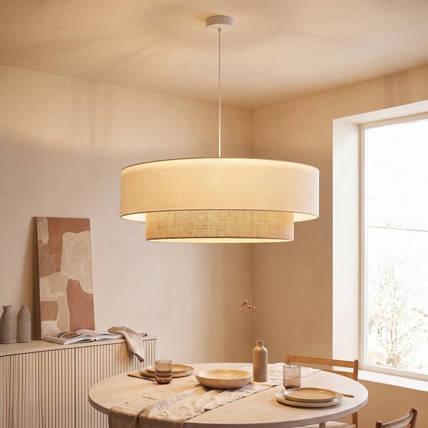 Duolla Boho viseća lampa, bež/jut, Ø 80 cm, tkanina, E27, Bež, spavaća soba, Tkanina / tekstil