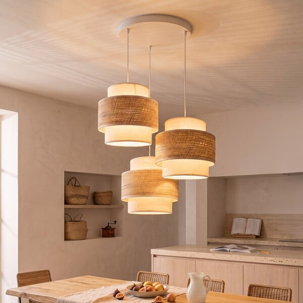 Duolla Prostorna viseća lampa, ekru/bež, za 3 žarulje, tkanina, E27, Bež, spavaća soba, Tkanina / tekstil