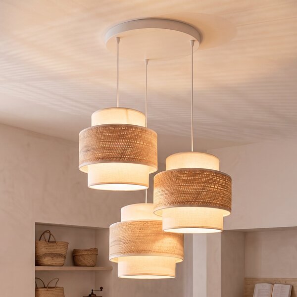 Duolla Prostorna viseća lampa, ekru/bež, za 3 žarulje, tkanina, E27, Bež, spavaća soba, Tkanina / tekstil
