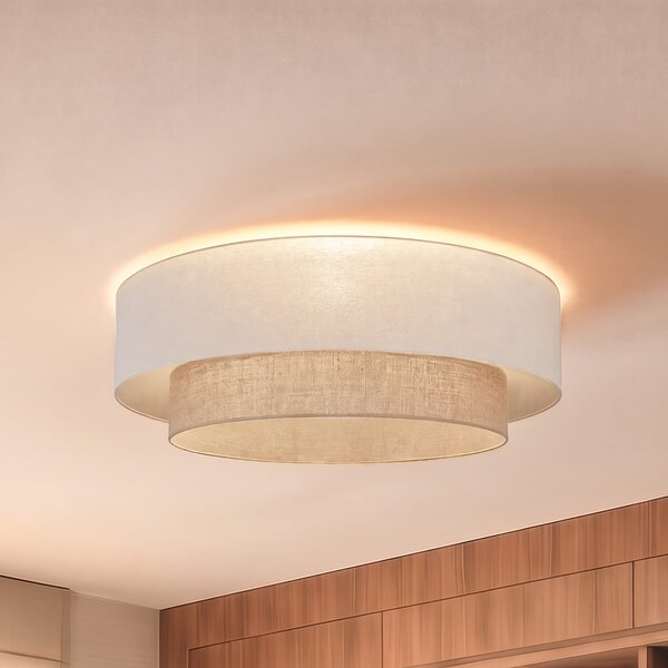 Duolla Boho stropna lampa, bež/jut, Ø 80 cm, tkanina, E27, Bež, Područje hodnika, Tkanina / tekstil
