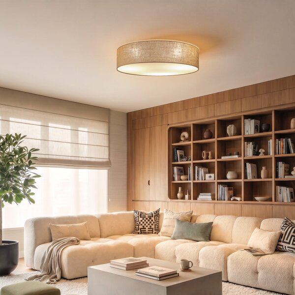 Duolla Boho stropna lampa, jut/jut, Ø 80 cm, tkanina, E27, Smeđa / hrđa, Područje hodnika, Tkanina / tekstil