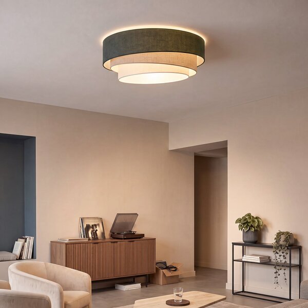 Duolla Stropna lampa Trio, zelena/bež, Ø 60 cm, tkanina, E27, Zelena, Kuhinja, Tkanina / tekstil