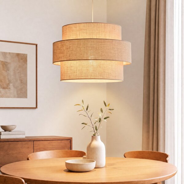 Duolla Prostorna viseća lampa, jutro, jednokružna, tkanina, E27, Smeđa / hrđa, spavaća soba, Tkanina / tekstil