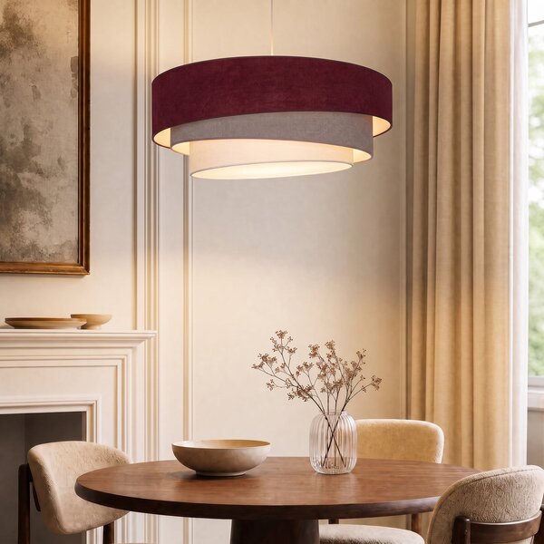 Duolla Trio viseća lampa, tamnocrvena/bež, Ø 60 cm, tkanina, E27, Crvena, Dnevni boravak/blagovaonica, Tkanina / tekstil