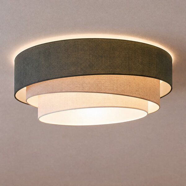 Duolla Stropna lampa Trio, zelena/bež, Ø 60 cm, tkanina, E27, Zelena, Kuhinja, Tkanina / tekstil