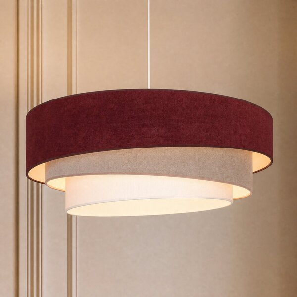 Duolla Trio viseća lampa, tamnocrvena/bež, Ø 60 cm, tkanina, E27, Crvena, Dnevni boravak/blagovaonica, Tkanina / tekstil