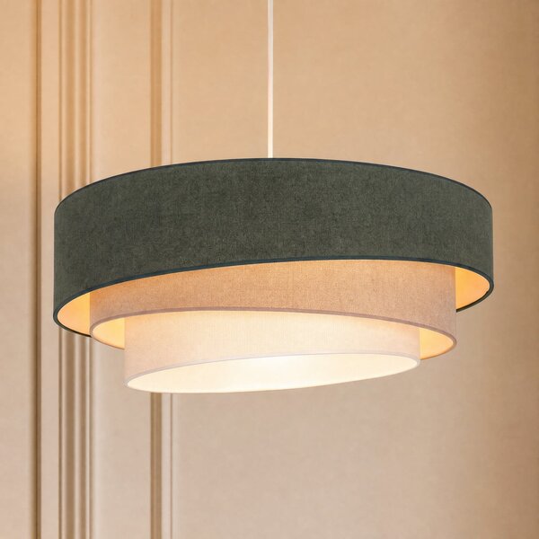 Duolla Trio viseća lampa, zelena/bež, Ø 60 cm, tkanina, E27, Zelena, Dnevni boravak/blagovaonica, Tkanina / tekstil