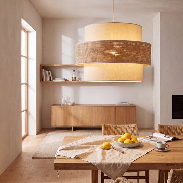 Duolla Prostorna viseća lampa, ekru/bež, jednokotrijebna, tkanina, E27, Bež, spavaća soba, Tkanina / tekstil