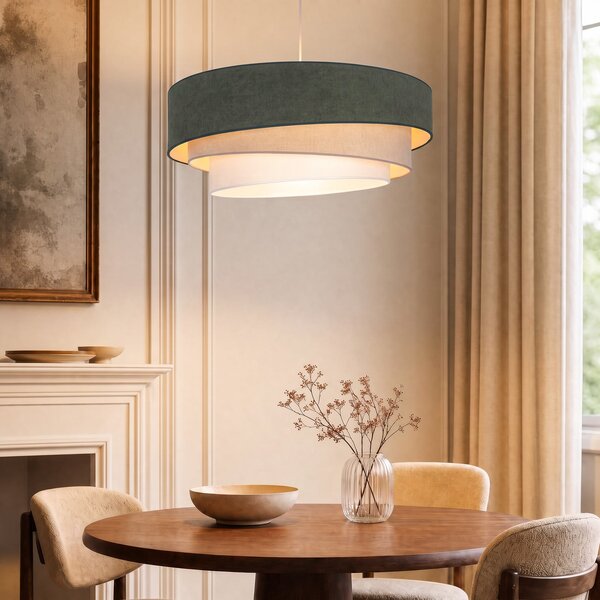 Duolla Trio viseća lampa, zelena/bež, Ø 60 cm, tkanina, E27, Zelena, Dnevni boravak/blagovaonica, Tkanina / tekstil