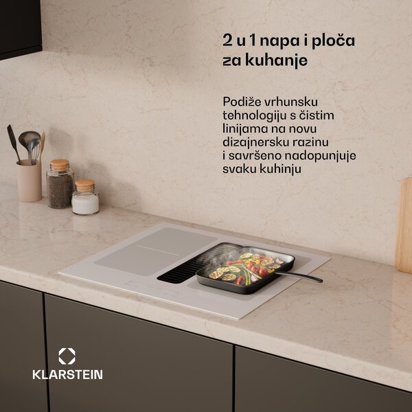 Klarstein Indukcijska ploča za kuhanje Full House s napom | 4 zone za kuhanje | 7335 W | 530 m³/h | 60 cm