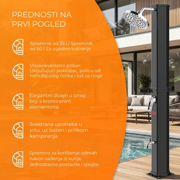 Solarni tuš s poklopcem HAVANA, 60 l, crni Casaria