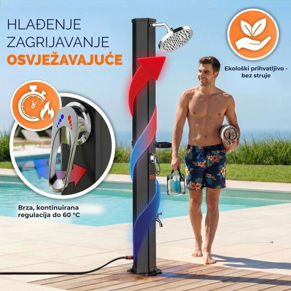 Solarni tuš s poklopcem HAVANA, 60 l, crni Casaria