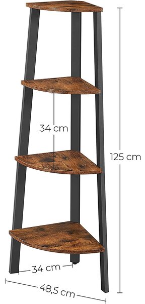 Kutna polica, stalak za odlaganje na 4 razine 34 x 34 x 125 cm rustikalno smeđa | VASAGLE