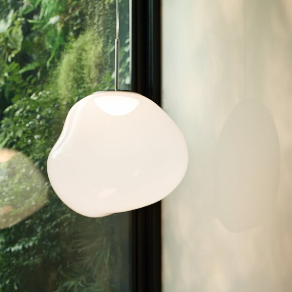 Tom Dixon LED viseća svjetiljka Melt, Ø 50 cm, opalna/srebrna, prigušiva, Bijela, Dnevni boravak/blagovaonica, Plastika