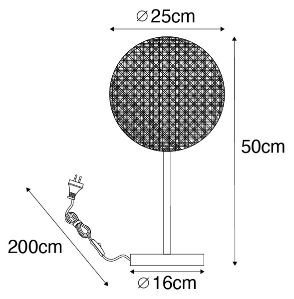 Country stolna lampa crna s ratanom 25 cm - Kata