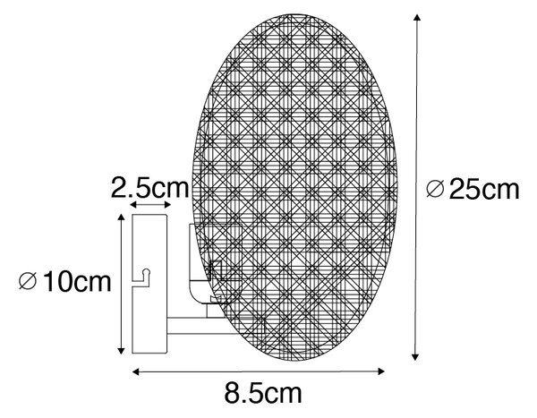 Rustikalna zidna svjetiljka crna s ratanom 25 cm - Kata