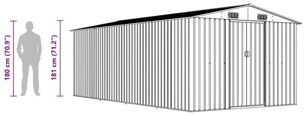 Vrtna kućica - Vrtno spremište 257 x 489 x 181 cm metalno sivo - Siva 257 x 489 x 181 cm