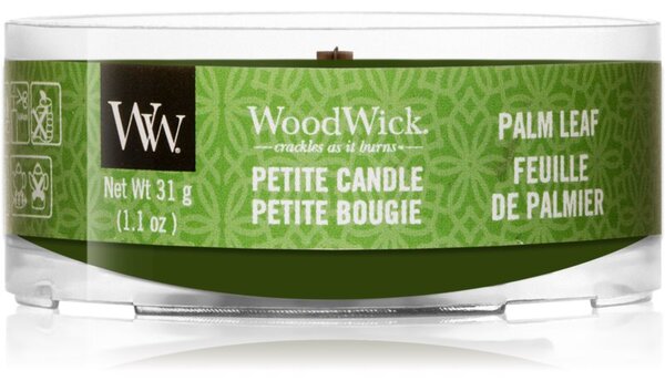 Woodwick Palm Leaf mala mirisna svijeća bez staklene posude s drvenim fitiljem 31 g