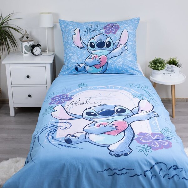Plava pamučna dječja posteljina za krevet za jednu osobu 140x200 cm Lilo and Stitch "Wave" – Jerry Fabrics