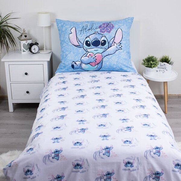 Plava pamučna dječja posteljina za krevet za jednu osobu 140x200 cm Lilo and Stitch "Wave" – Jerry Fabrics