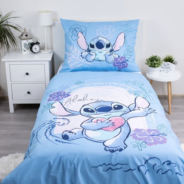 Plava pamučna dječja posteljina za krevet za jednu osobu 140x200 cm Lilo and Stitch "Wave" – Jerry Fabrics