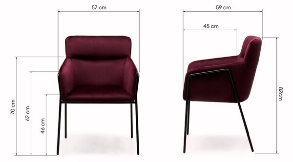 Bordo dizajnerska fotelja HELSINKI VELVET Magic Velvet 2229