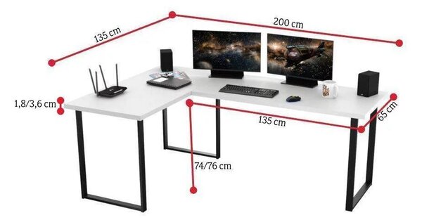 Kutni PC stol Vintid (bijela + crna)