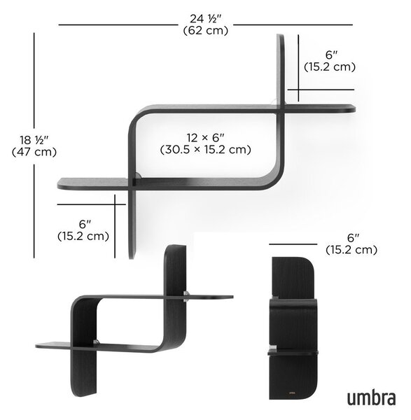 Crna polica s više razina od masivnog kaučuka 62 cm Montage – Umbra