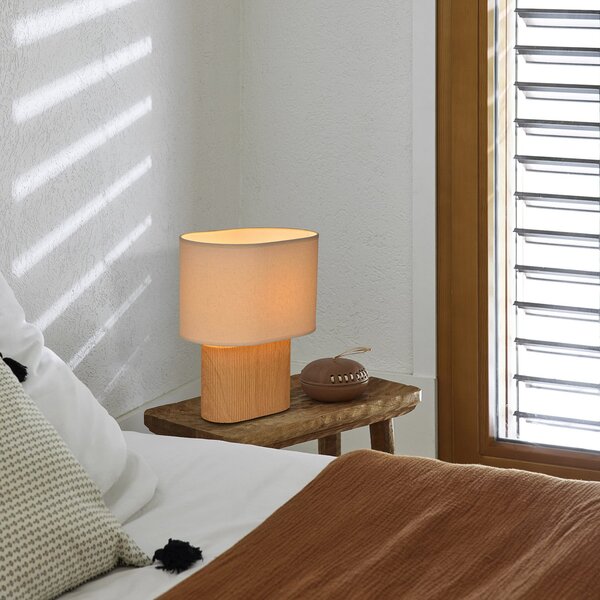 COREP Stolna lampa Santorini, svijetlo drvo/bež, 38 cm, lan/keramika, Bež, Dnevni boravak/blagovaonica, Keramika