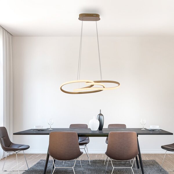 Paul Neuhaus Ljesteni luster TWIST LED, bež, duljina 76 cm, metalni prigušivač, prigušiva, Bež, Dnevni boravak/blagovaonica, Aluminij