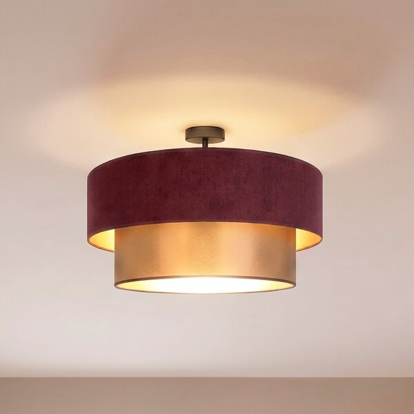 Duolla Stropna lampa Dorina, tamnocrvena/zlatna, Ø 60 cm, tkanina, E27, Crvena, Kuhinja, Tkanina / tekstil