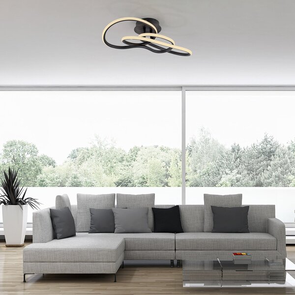 Paul Neuhaus LED stropna svjetiljka TWIST, crna, duljina 90 cm, metal, prigušiva prekidačem,, Crno, Dnevni boravak/blagovaonica, Aluminij