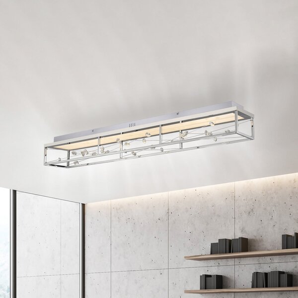 Paul Neuhaus SKINA LED stropna svjetiljka, krom, 112 cm, CCT, prigušiva, daljinski upravljač, prigušiva, Krom, Dnevni boravak/blagovaonica, Metal