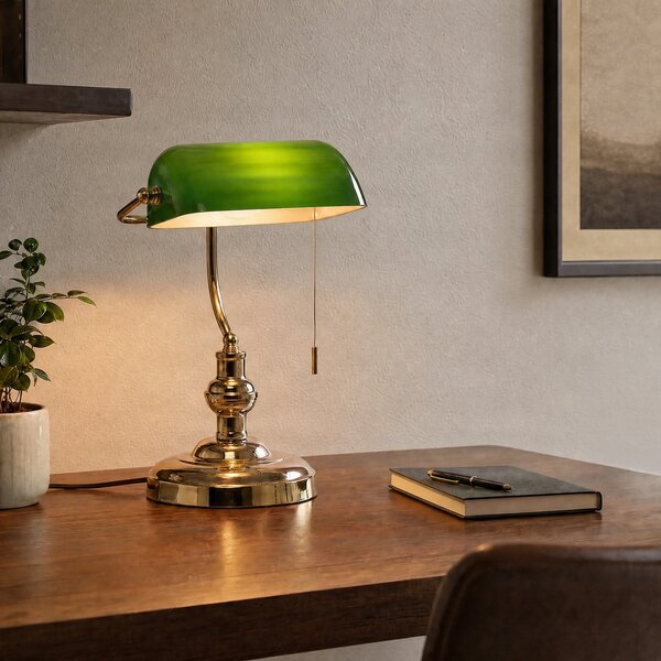 Lindby Milenka stolna lampa, mjed, visina 39 cm, metal, Zlato / mjed, Dnevni boravak/blagovaonica, Metal