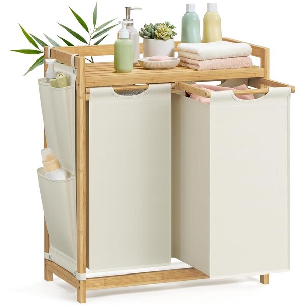 Košara za rublje s 2 pregrade, kapacitet 100l, 63 x 33 x 78 cm, krem bijela