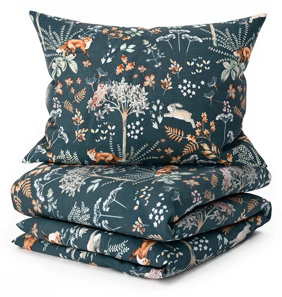 Set posteljina od mikrovlakana LIŠKA I ZEC tamnozelena + Jastučnica 45 x 45 cm BESPLATNO