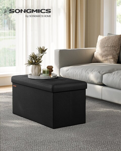 SONGMICS tabure za pohranu, sklopiva klupa, 38×76×38 cm, crna